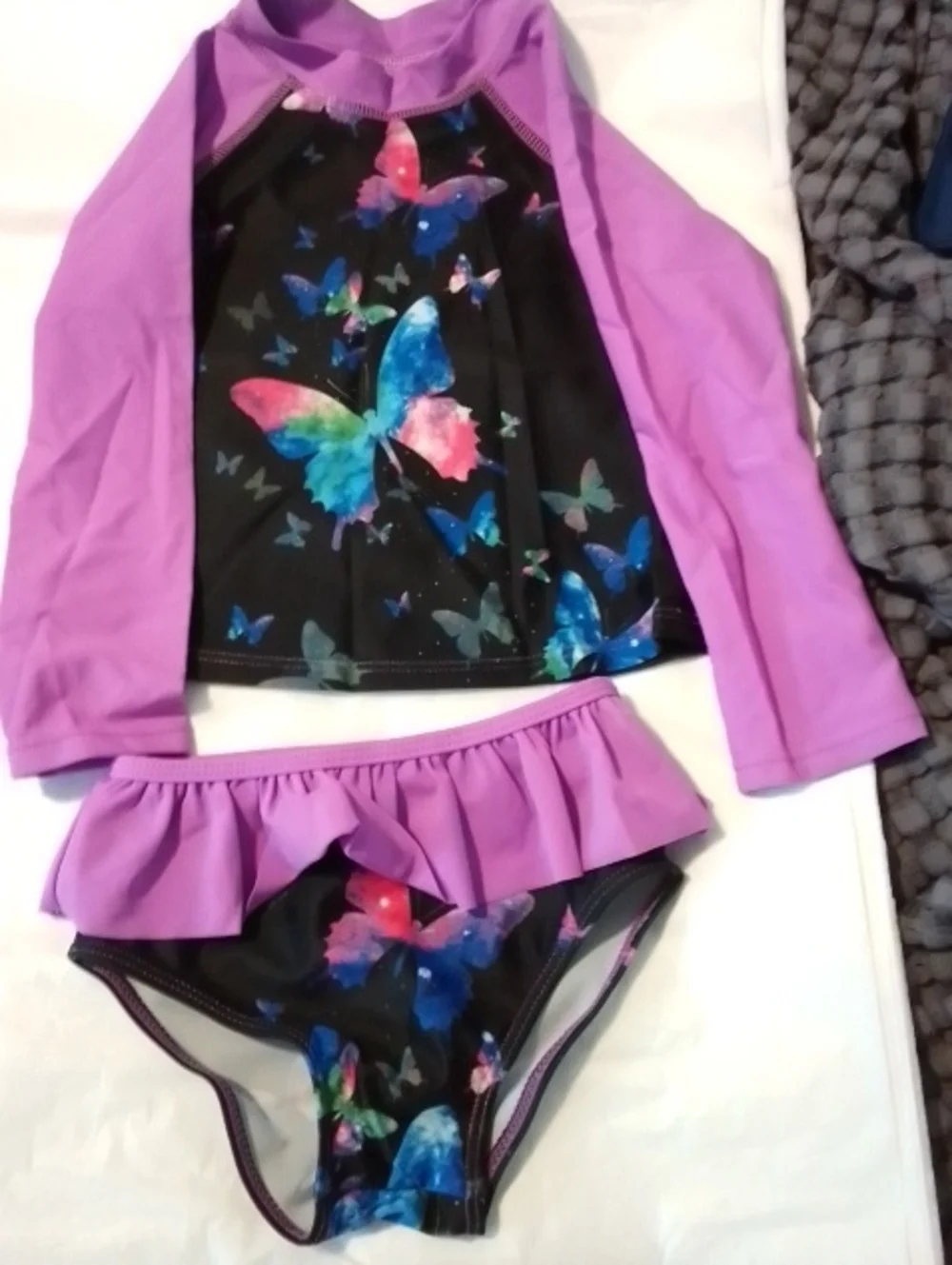 Girls Purple Butterfly Rash Guard Two-Piece Swim Set - Brand